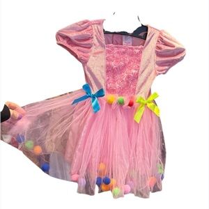 Charming Pink Kids Costume with Pom-Poms